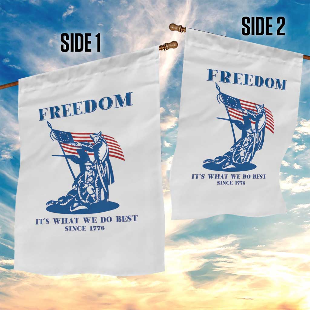 Freedom It’s What We Do Best Since 1776 Garden Flag Revolutionary War Patriot Battle Scene
