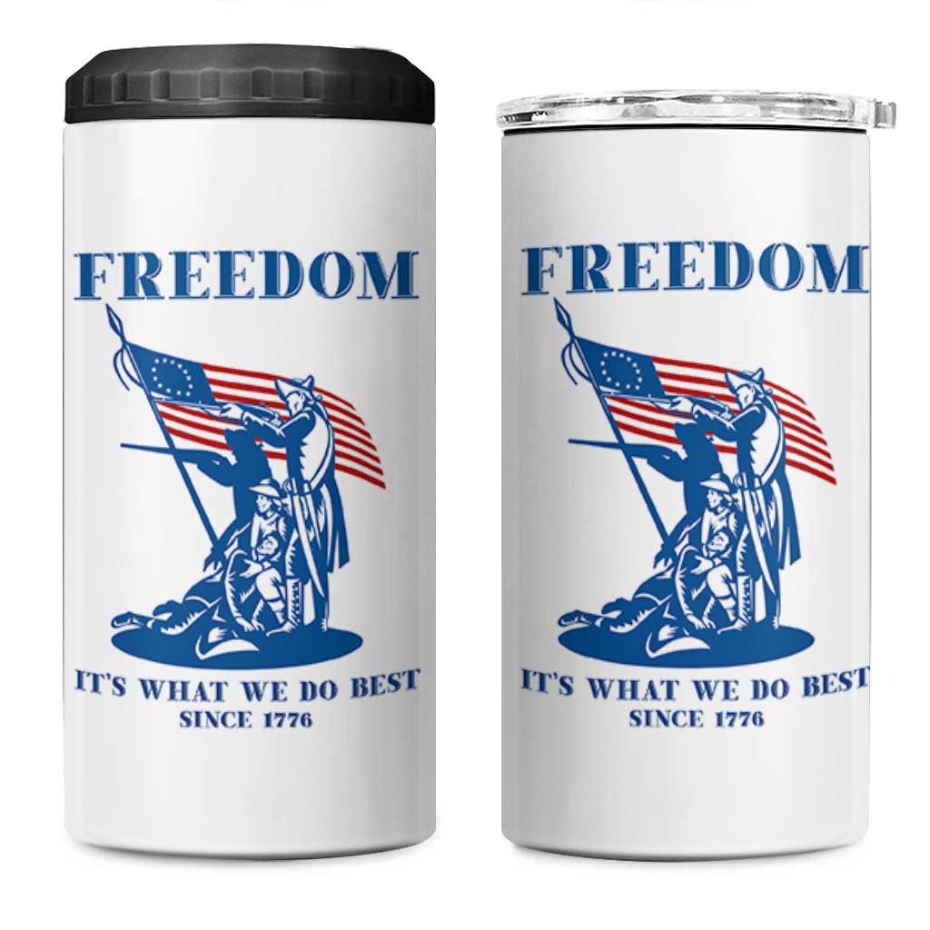 Freedom It’s What We Do Best Since 1776 4 in 1 Can Cooler Tumbler Revolutionary War Patriot Battle Scene
