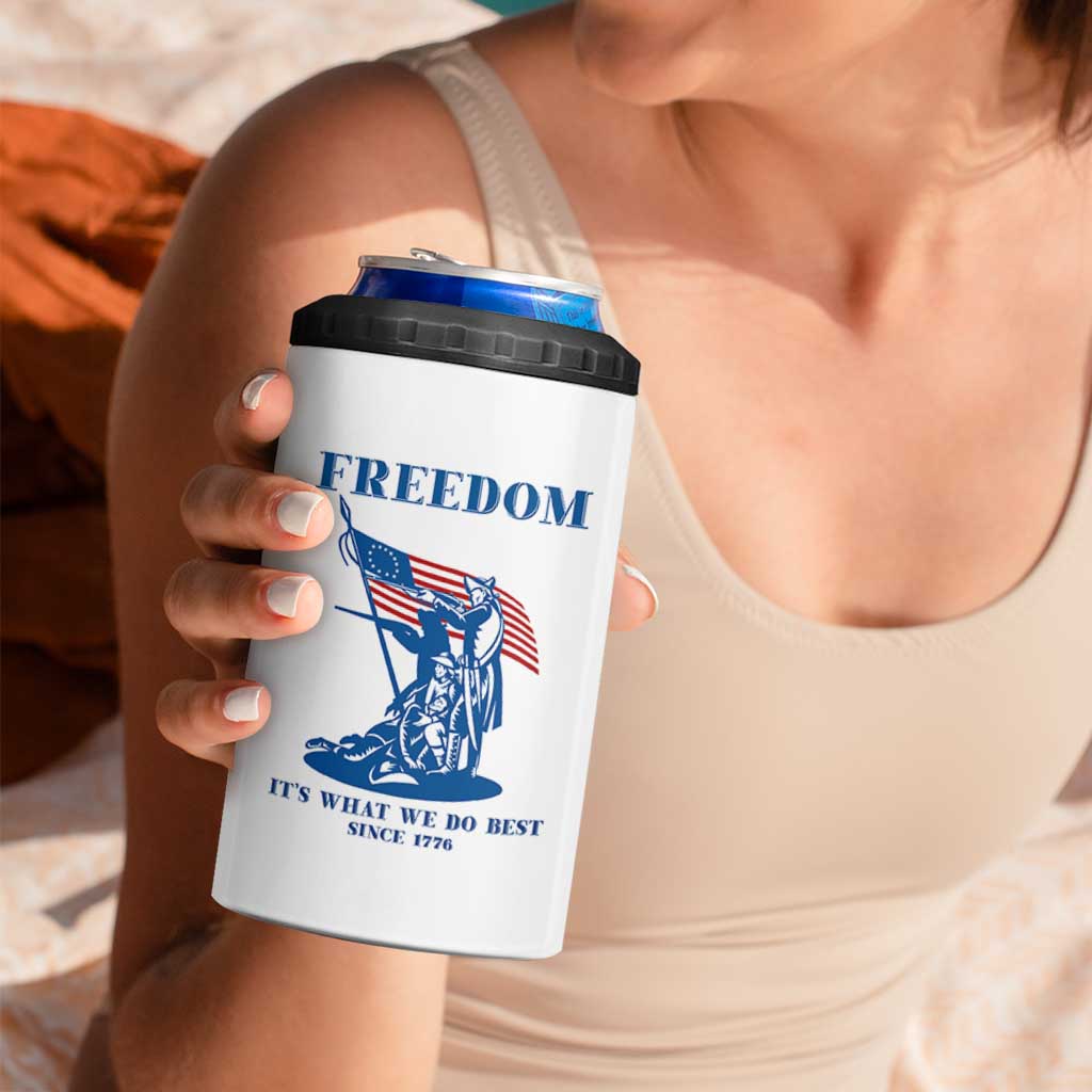 Freedom It’s What We Do Best Since 1776 4 in 1 Can Cooler Tumbler Revolutionary War Patriot Battle Scene