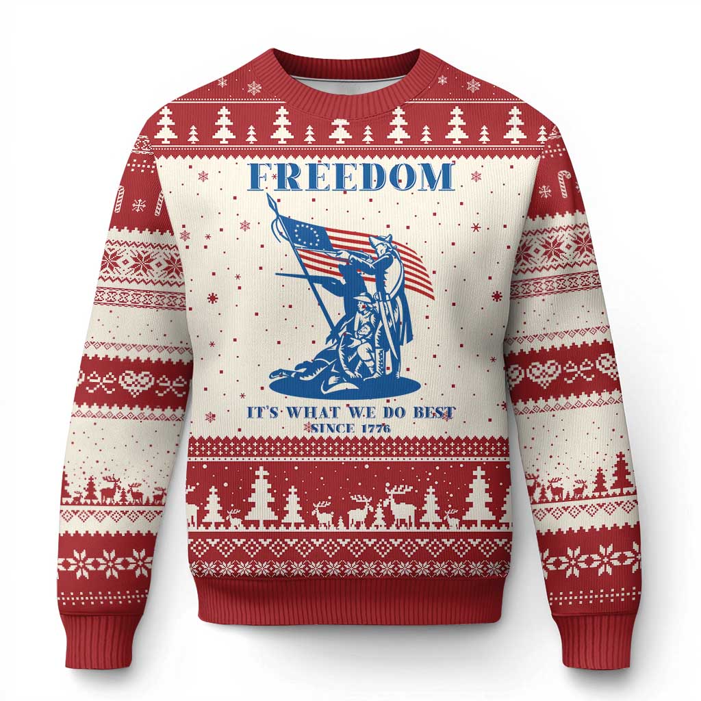 Freedom It’s What We Do Best Since 1776 Ugly Christmas Sweater Revolutionary War Patriot Battle Scene