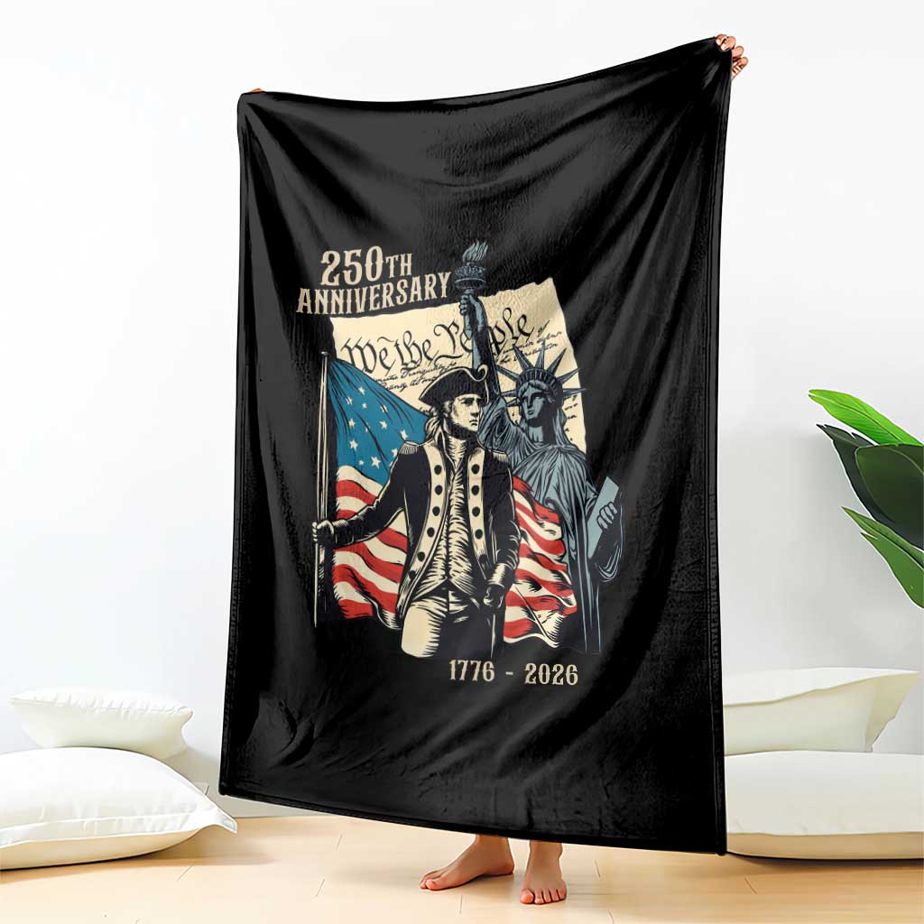250th Anniversary 1776-2026 We The People Throw Blanket George Washington and Statue of Liberty History Pride