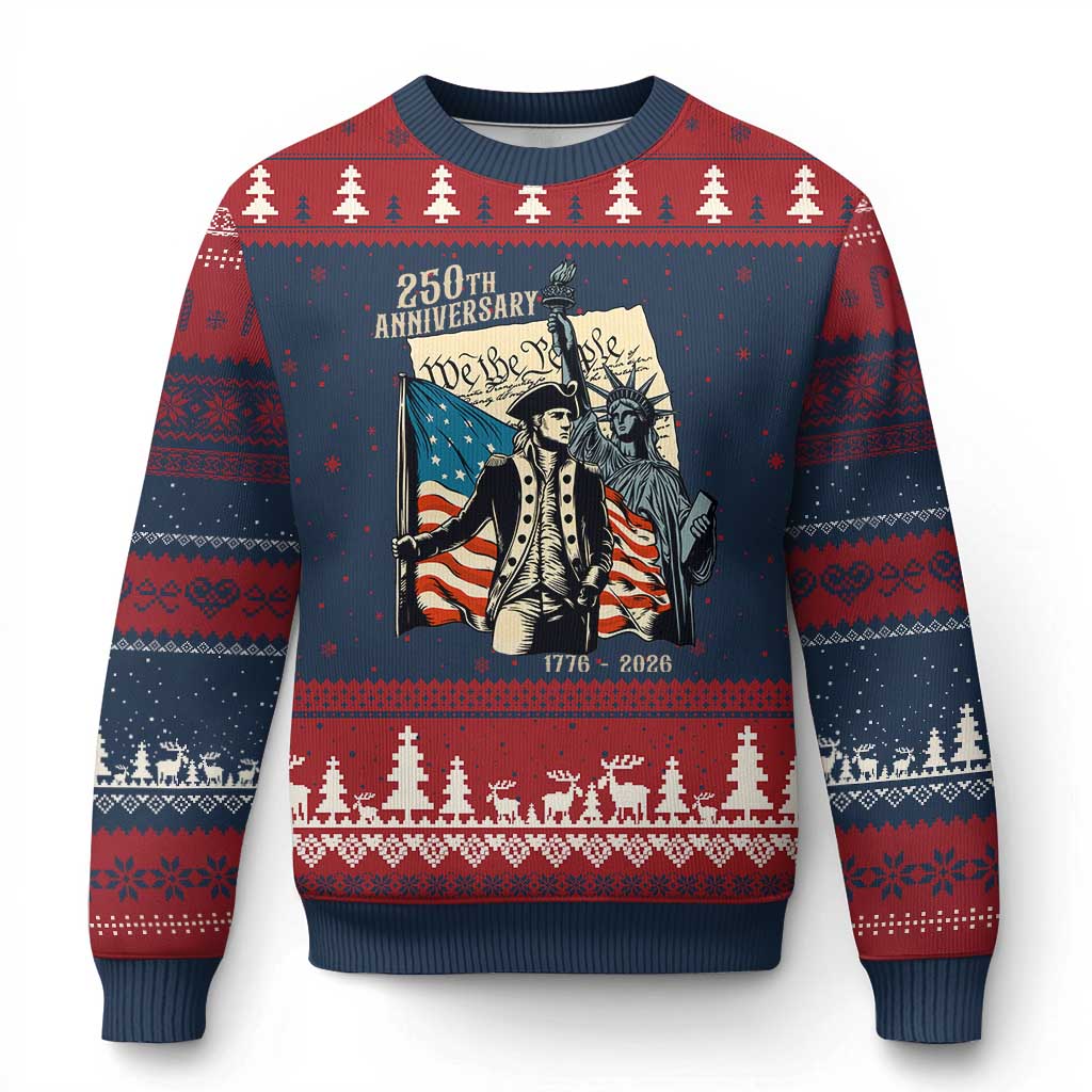 250th Anniversary 1776-2026 We The People Ugly Christmas Sweater George Washington and Statue of Liberty History Pride