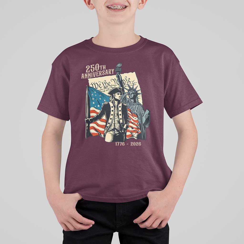 250th Anniversary 1776-2026 We The People T Shirt For Kid George Washington and Statue of Liberty History Pride