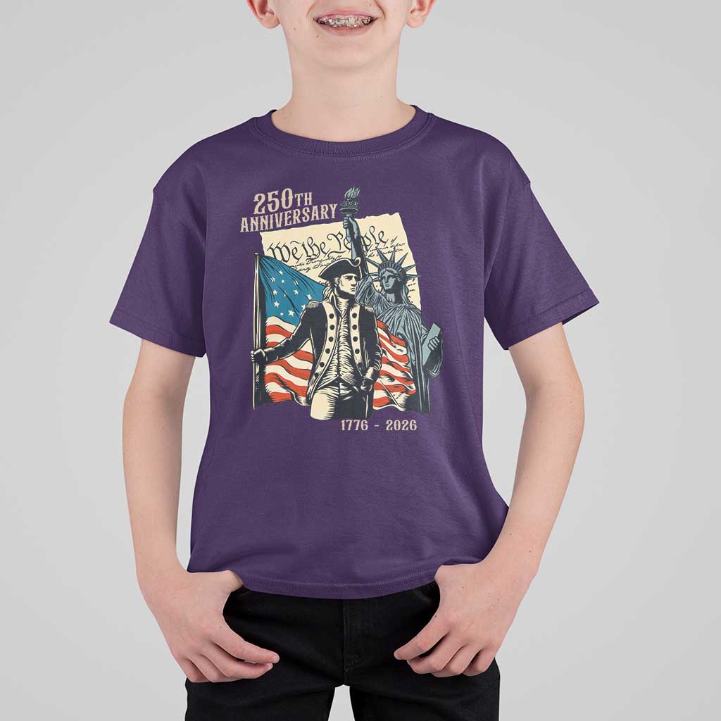 250th Anniversary 1776-2026 We The People T Shirt For Kid George Washington and Statue of Liberty History Pride