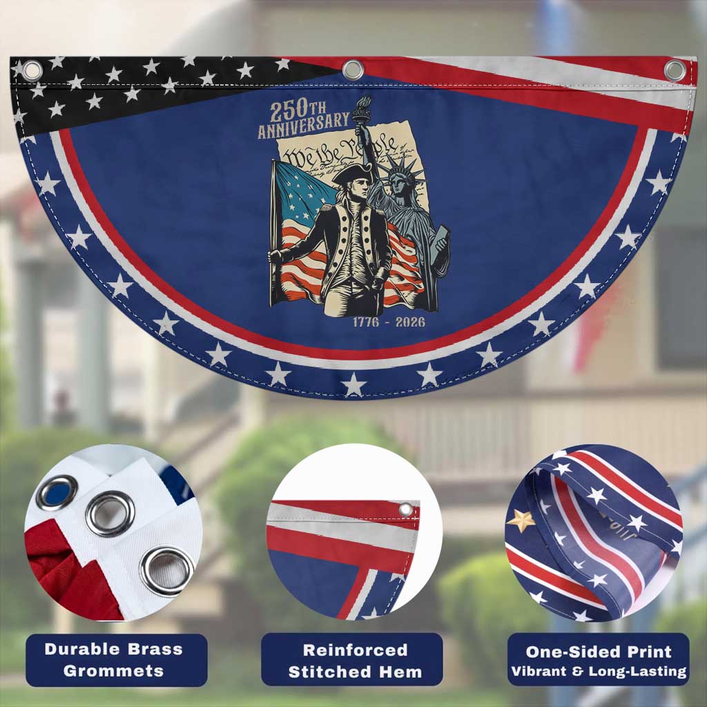 250th Anniversary 1776-2026 We The People Patriotic Fan Flag George Washington and Statue of Liberty History Pride