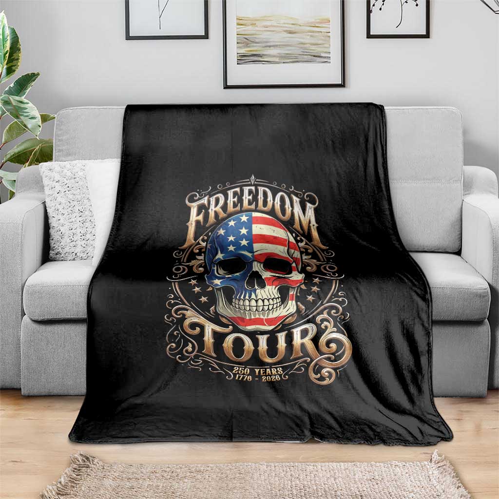Freedom Tour 250 Years 1776-2026 American Flag Skull Throw Blanket Rock Aesthetic Patriotic Semiquincentennial 250th Anniversary