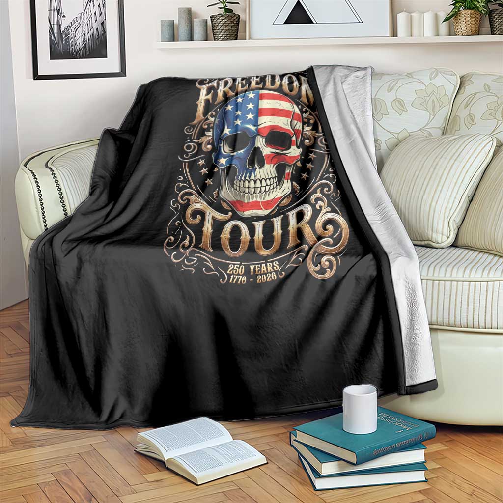 Freedom Tour 250 Years 1776-2026 American Flag Skull Throw Blanket Rock Aesthetic Patriotic Semiquincentennial 250th Anniversary