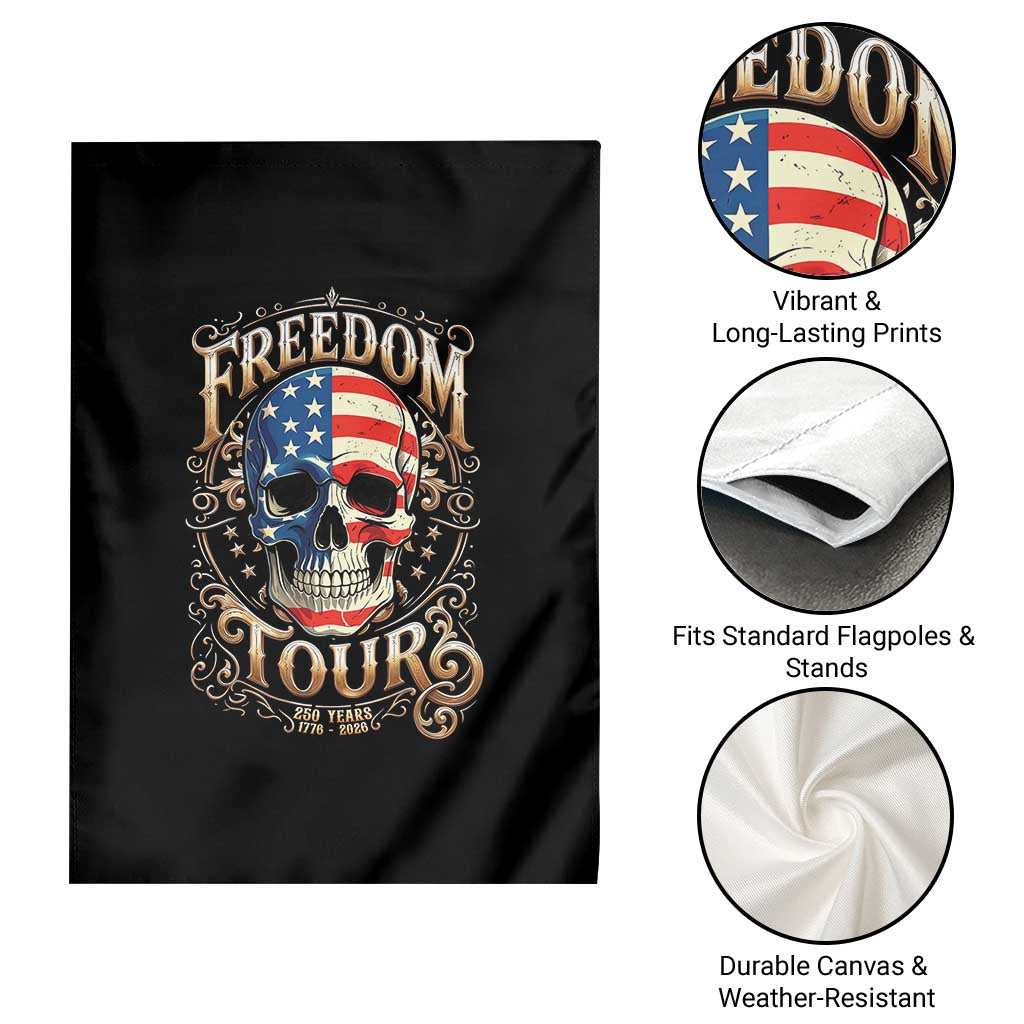 Freedom Tour 250 Years 1776-2026 American Flag Skull Garden Flag Rock Aesthetic Patriotic Semiquincentennial 250th Anniversary