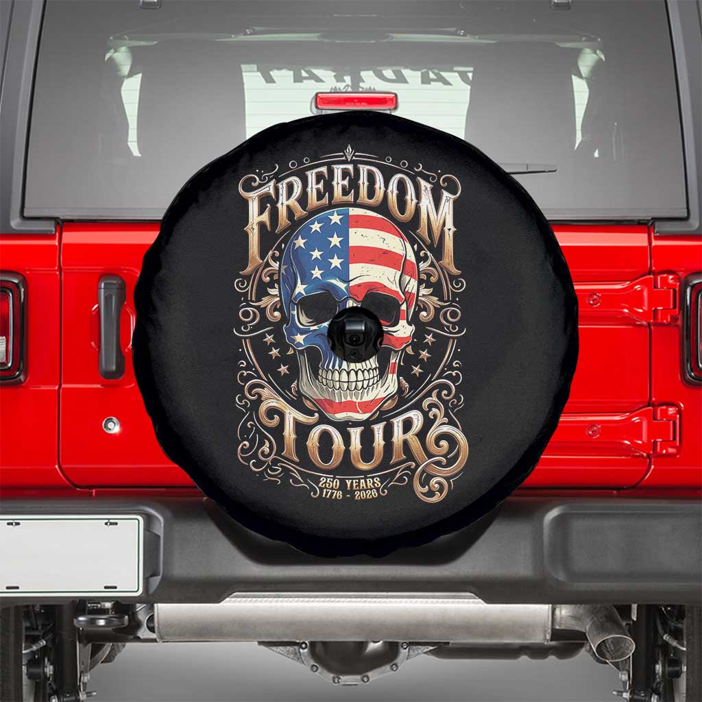 Freedom Tour 250 Years 1776-2026 American Flag Skull Spare Tire Cover Rock Aesthetic Patriotic Semiquincentennial 250th Anniversary