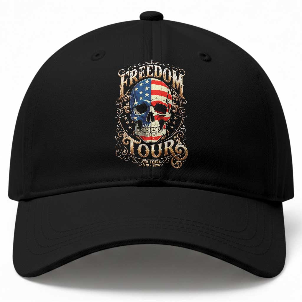 Freedom Tour 250 Years 1776-2026 American Flag Skull Baseball Cap Rock Aesthetic Patriotic Semiquincentennial 250th Anniversary