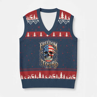 Freedom Tour 250 Years 1776-2026 American Flag Skull V-Neck Knit Sweater Vest Rock Aesthetic Patriotic Semiquincentennial 250th Anniversary