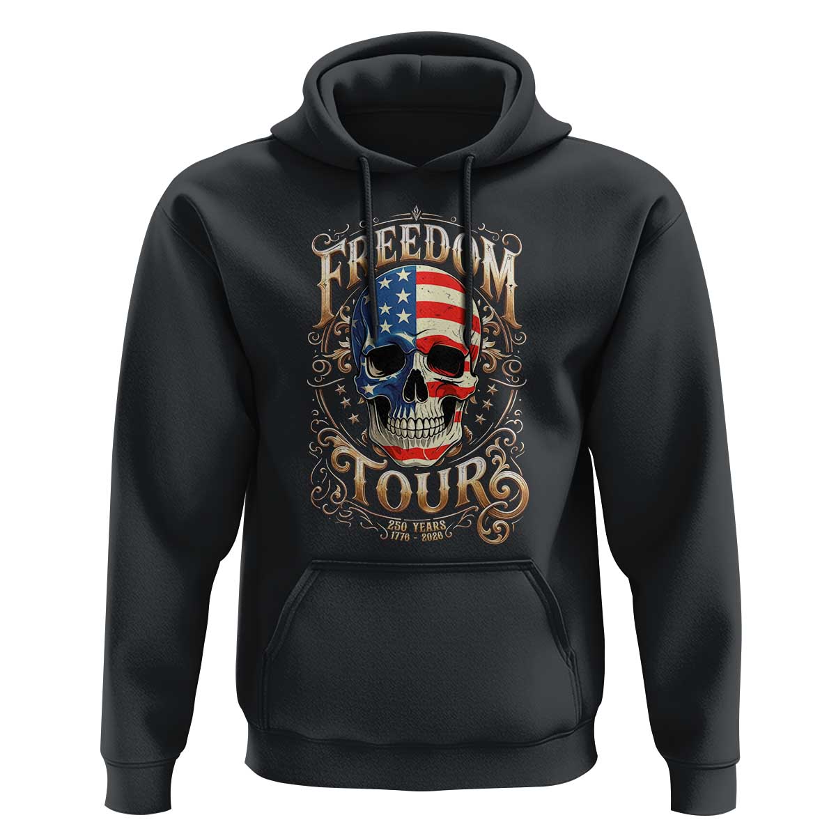 Freedom Tour 250 Years 1776-2026 American Flag Skull Hoodie Rock Aesthetic Patriotic Semiquincentennial 250th Anniversary