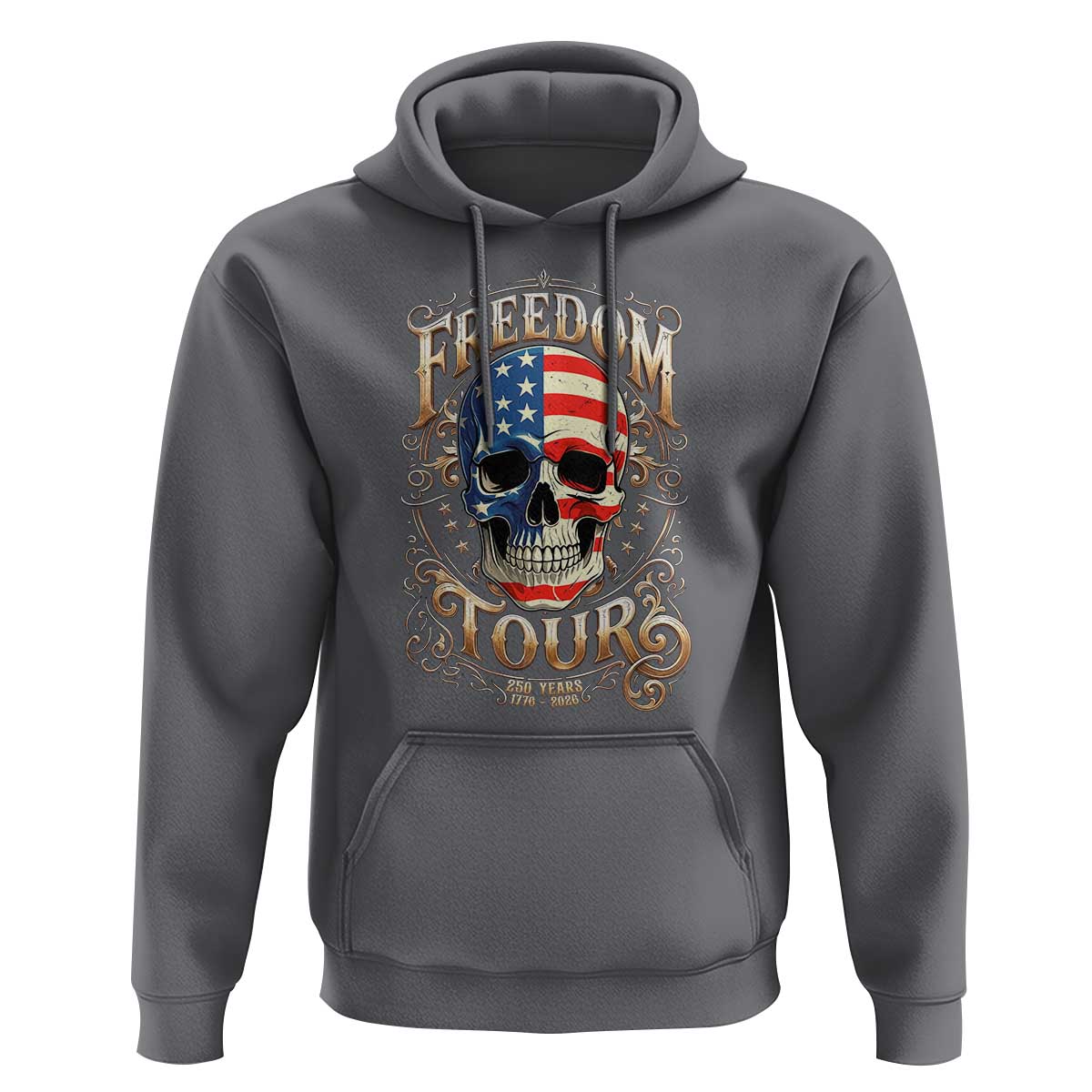 Freedom Tour 250 Years 1776-2026 American Flag Skull Hoodie Rock Aesthetic Patriotic Semiquincentennial 250th Anniversary