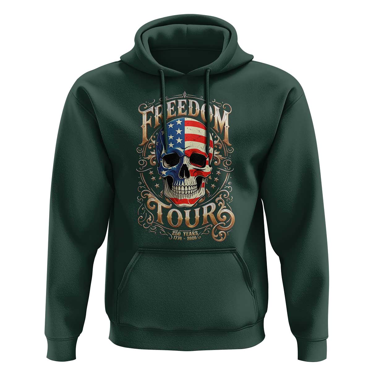 Freedom Tour 250 Years 1776-2026 American Flag Skull Hoodie Rock Aesthetic Patriotic Semiquincentennial 250th Anniversary