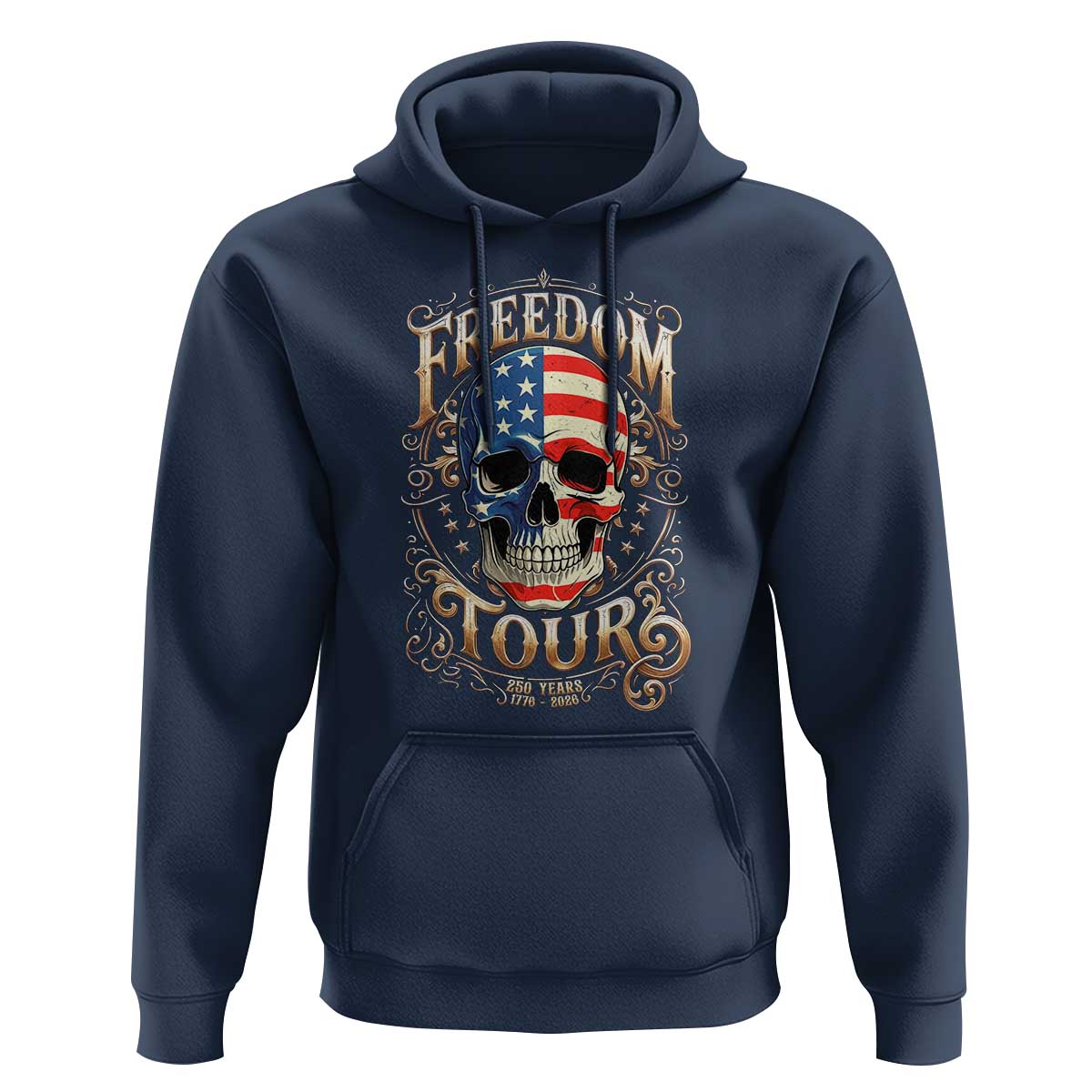 Freedom Tour 250 Years 1776-2026 American Flag Skull Hoodie Rock Aesthetic Patriotic Semiquincentennial 250th Anniversary