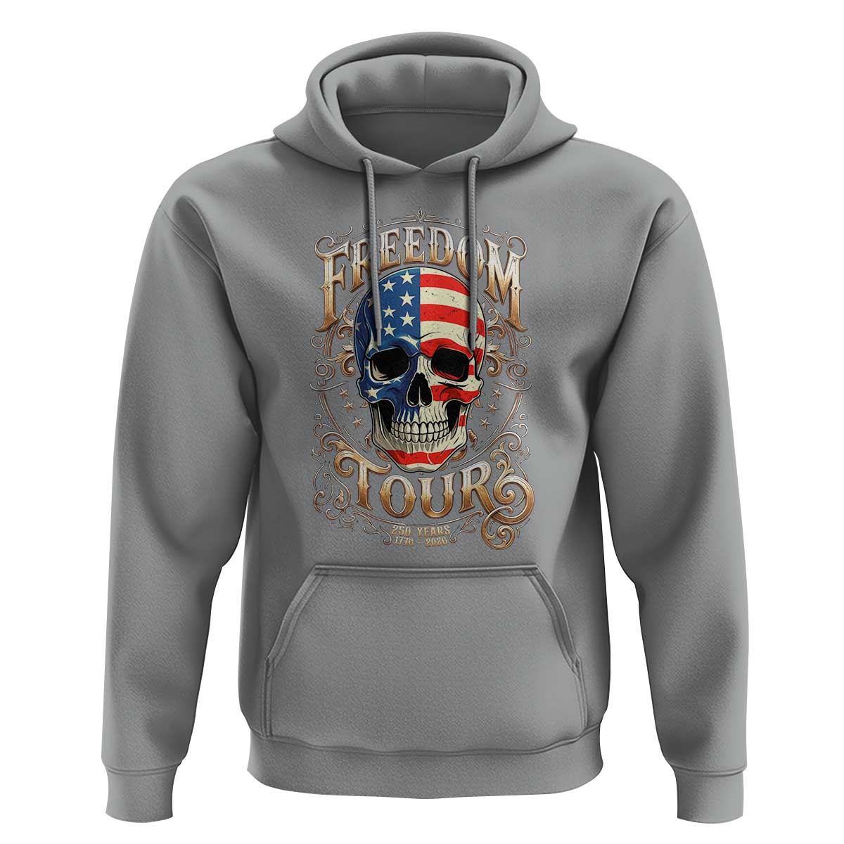 Freedom Tour 250 Years 1776-2026 American Flag Skull Hoodie Rock Aesthetic Patriotic Semiquincentennial 250th Anniversary