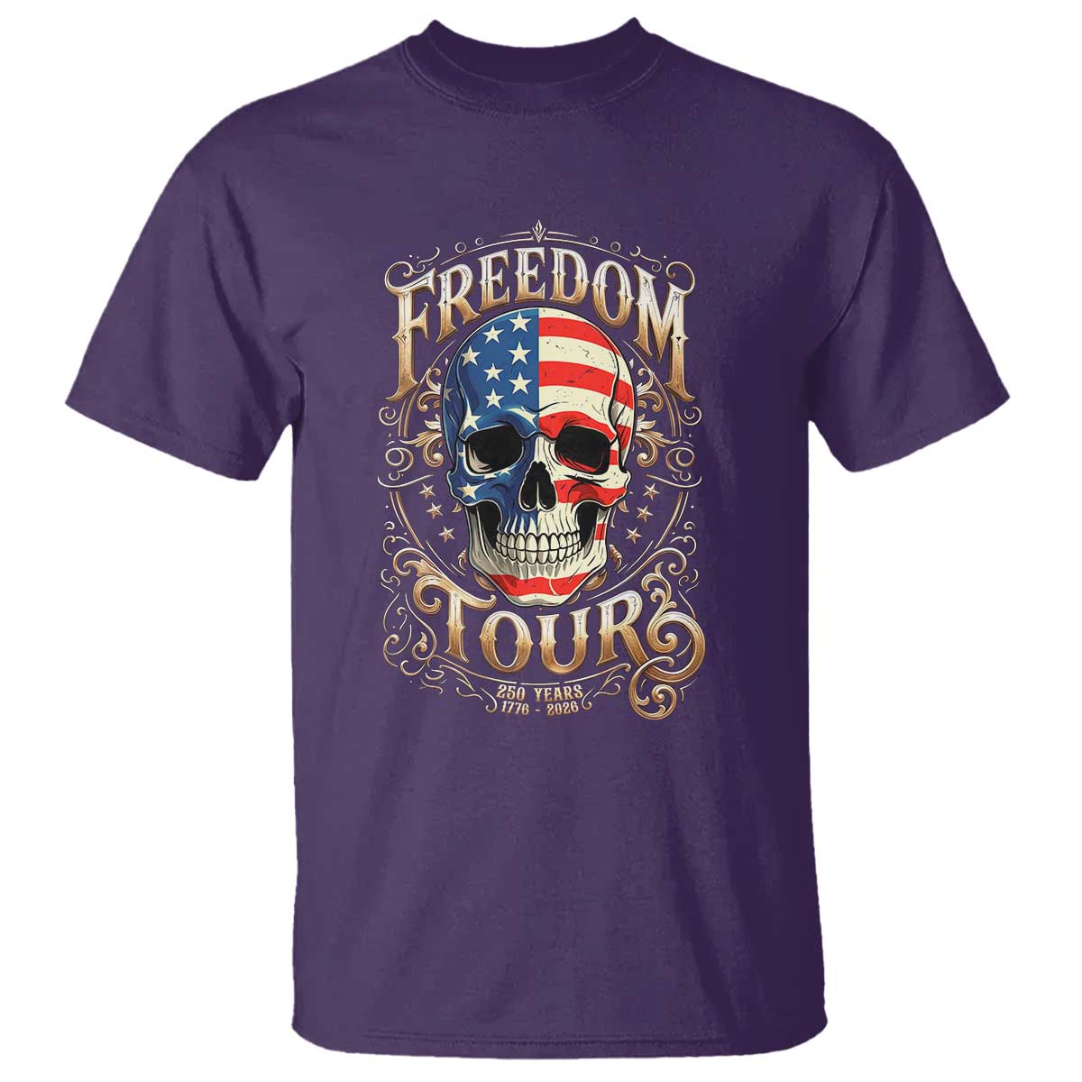 Freedom Tour 250 Years 1776-2026 American Flag Skull T Shirt Rock Aesthetic Patriotic Semiquincentennial 250th Anniversary