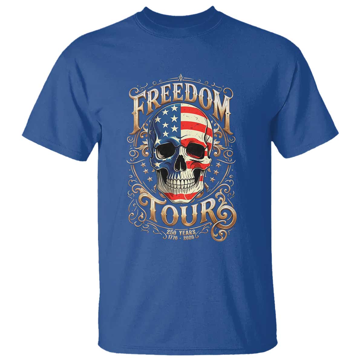Freedom Tour 250 Years 1776-2026 American Flag Skull T Shirt Rock Aesthetic Patriotic Semiquincentennial 250th Anniversary
