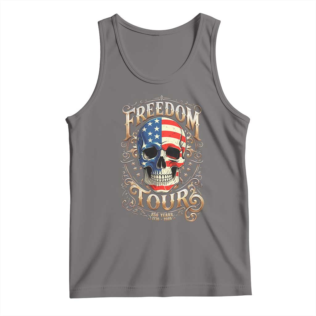 Freedom Tour 250 Years 1776-2026 American Flag Skull Tank Top Rock Aesthetic Patriotic Semiquincentennial 250th Anniversary
