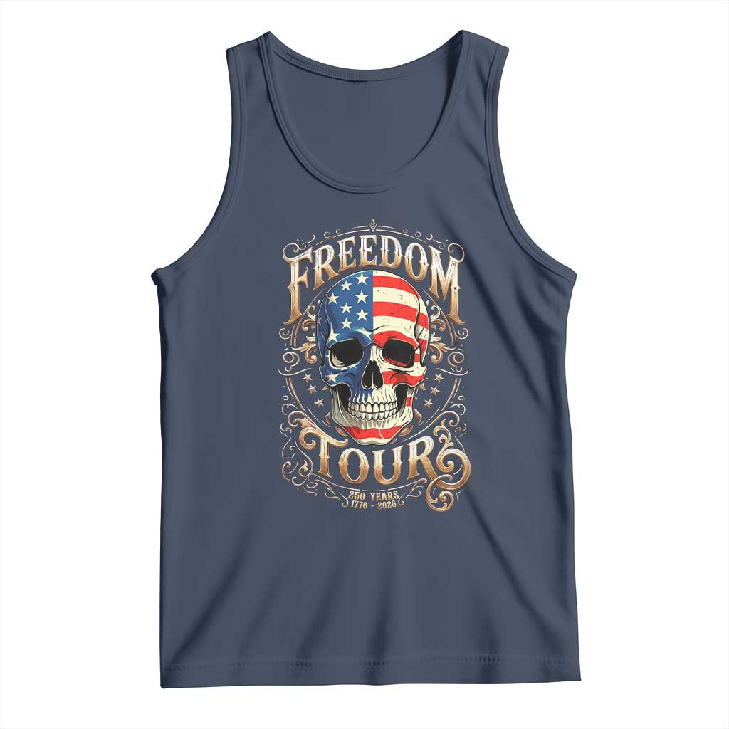 Freedom Tour 250 Years 1776-2026 American Flag Skull Tank Top Rock Aesthetic Patriotic Semiquincentennial 250th Anniversary