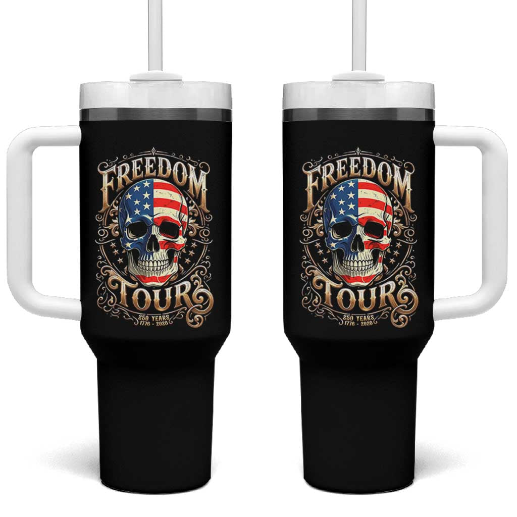 Freedom Tour 250 Years 1776-2026 American Flag Skull Tumbler With Handle Rock Aesthetic Patriotic Semiquincentennial 250th Anniversary