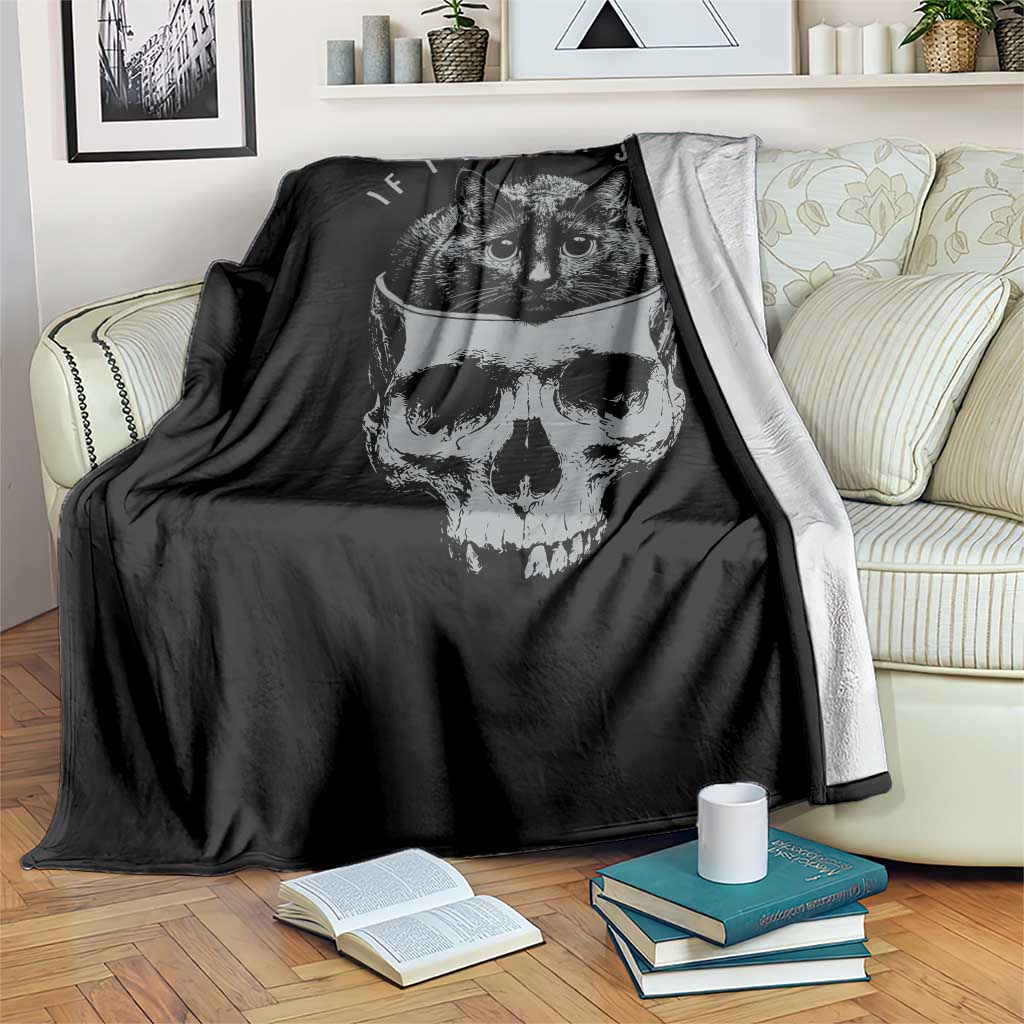 If I Fits I Sits Funny Cat in Skull Throw Blanket Dark Aesthetic Goth Cat Lover Gift for Macabre and Meme Fans