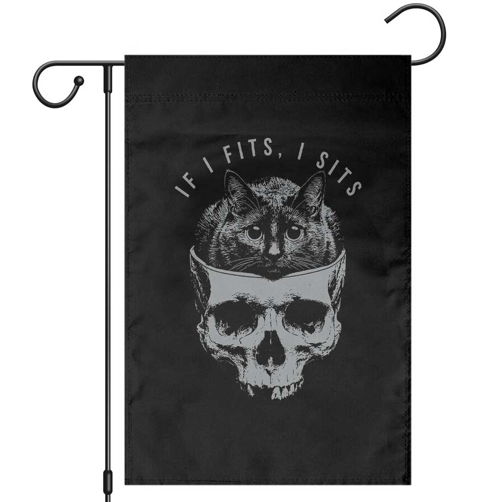 If I Fits I Sits Funny Cat in Skull Garden Flag Dark Aesthetic Goth Cat Lover Gift for Macabre and Meme Fans