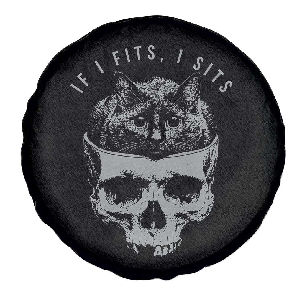 If I Fits I Sits Funny Cat in Skull Spare Tire Cover Dark Aesthetic Goth Cat Lover Gift for Macabre and Meme Fans