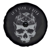 If I Fits I Sits Funny Cat in Skull Spare Tire Cover Dark Aesthetic Goth Cat Lover Gift for Macabre and Meme Fans