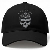 If I Fits I Sits Funny Cat in Skull Baseball Cap Dark Aesthetic Goth Cat Lover Gift for Macabre and Meme Fans