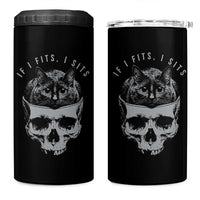 If I Fits I Sits Funny Cat in Skull 4 in 1 Can Cooler Tumbler Dark Aesthetic Goth Cat Lover Gift for Macabre and Meme Fans