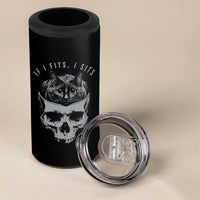 If I Fits I Sits Funny Cat in Skull 4 in 1 Can Cooler Tumbler Dark Aesthetic Goth Cat Lover Gift for Macabre and Meme Fans
