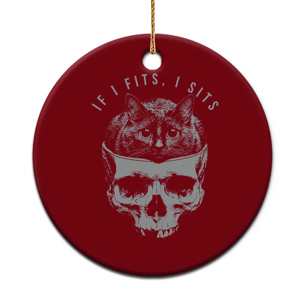 If I Fits I Sits Funny Cat in Skull Ceramic Ornament Dark Aesthetic Goth Cat Lover Gift for Macabre and Meme Fans