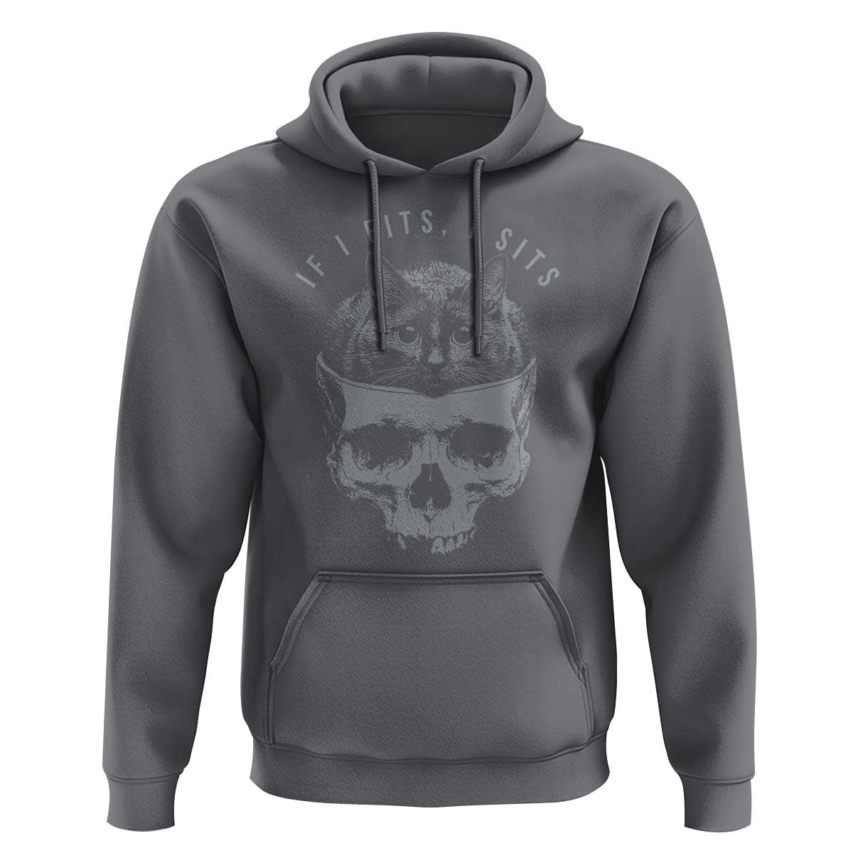 If I Fits I Sits Funny Cat in Skull Hoodie Dark Aesthetic Goth Cat Lover Gift for Macabre and Meme Fans