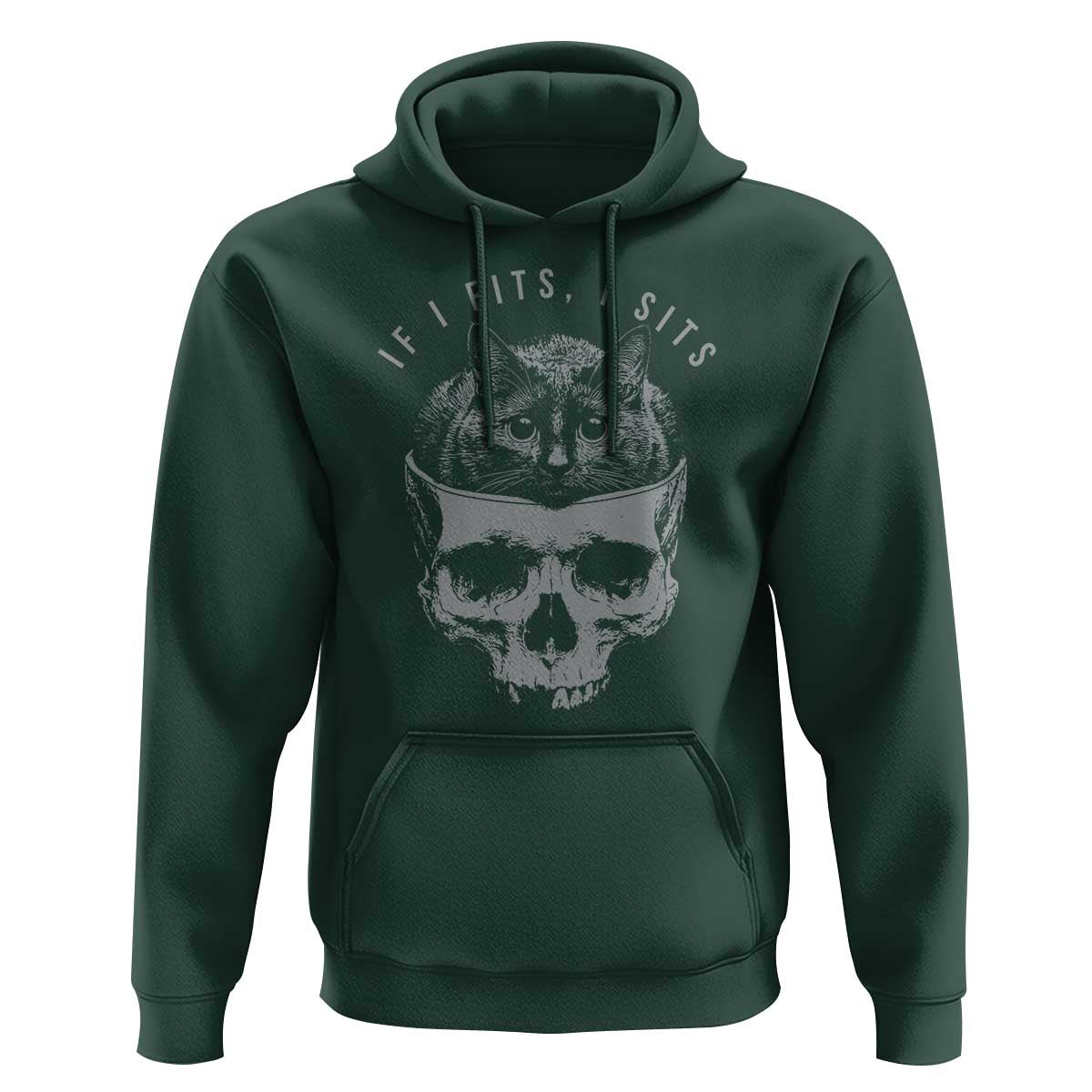 If I Fits I Sits Funny Cat in Skull Hoodie Dark Aesthetic Goth Cat Lover Gift for Macabre and Meme Fans