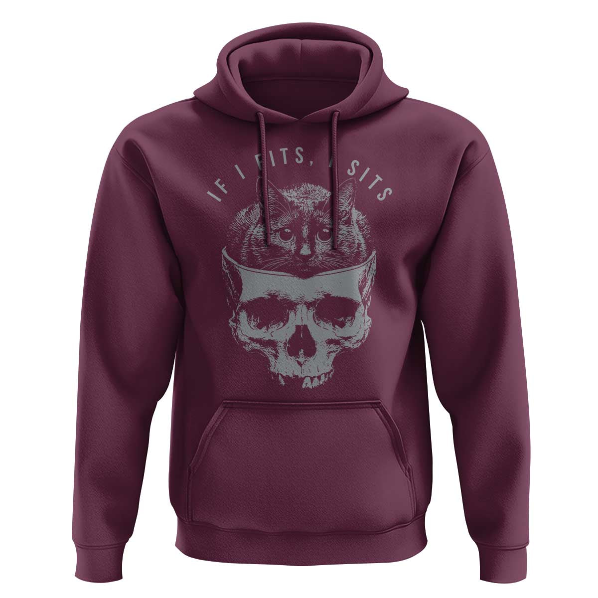 If I Fits I Sits Funny Cat in Skull Hoodie Dark Aesthetic Goth Cat Lover Gift for Macabre and Meme Fans