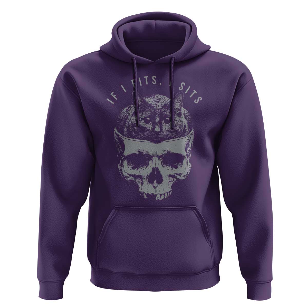 If I Fits I Sits Funny Cat in Skull Hoodie Dark Aesthetic Goth Cat Lover Gift for Macabre and Meme Fans