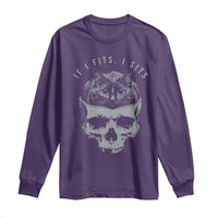 If I Fits I Sits Funny Cat in Skull Long Sleeve Shirt Dark Aesthetic Goth Cat Lover Gift for Macabre and Meme Fans
