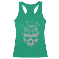 If I Fits I Sits Funny Cat in Skull Racerback Tank Top Dark Aesthetic Goth Cat Lover Gift for Macabre and Meme Fans