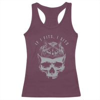If I Fits I Sits Funny Cat in Skull Racerback Tank Top Dark Aesthetic Goth Cat Lover Gift for Macabre and Meme Fans