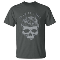 If I Fits I Sits Funny Cat in Skull T Shirt Dark Aesthetic Goth Cat Lover Gift for Macabre and Meme Fans