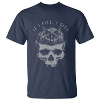 If I Fits I Sits Funny Cat in Skull T Shirt Dark Aesthetic Goth Cat Lover Gift for Macabre and Meme Fans