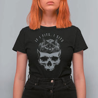 If I Fits I Sits Funny Cat in Skull T Shirt For Women Dark Aesthetic Goth Cat Lover Gift for Macabre and Meme Fans