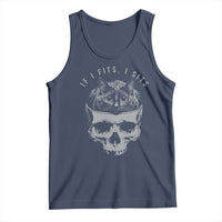 If I Fits I Sits Funny Cat in Skull Tank Top Dark Aesthetic Goth Cat Lover Gift for Macabre and Meme Fans