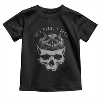 If I Fits I Sits Funny Cat in Skull Toddler T Shirt Dark Aesthetic Goth Cat Lover Gift for Macabre and Meme Fans