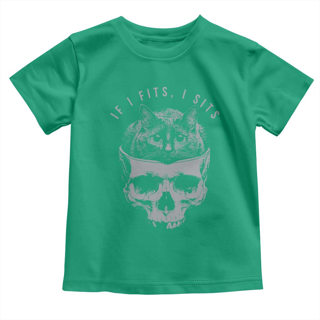 If I Fits I Sits Funny Cat in Skull Toddler T Shirt Dark Aesthetic Goth Cat Lover Gift for Macabre and Meme Fans
