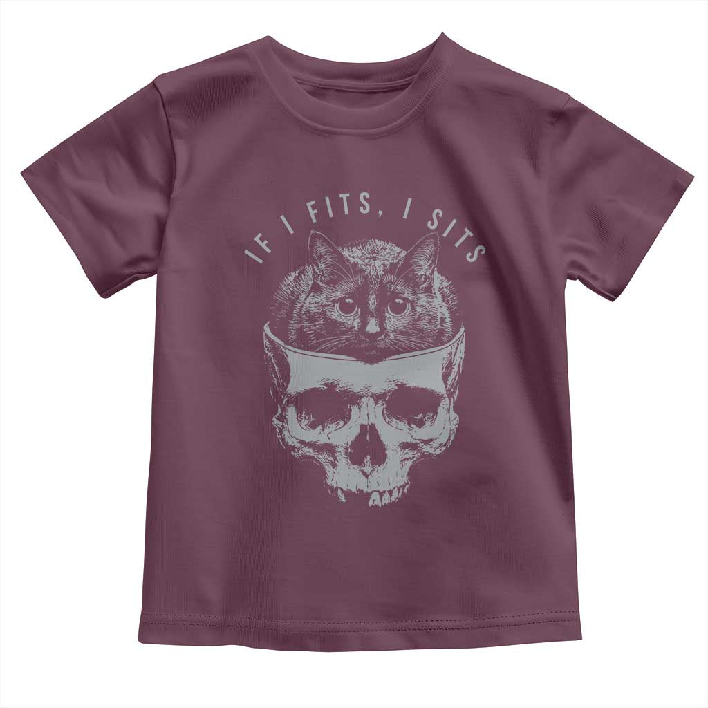 If I Fits I Sits Funny Cat in Skull Toddler T Shirt Dark Aesthetic Goth Cat Lover Gift for Macabre and Meme Fans