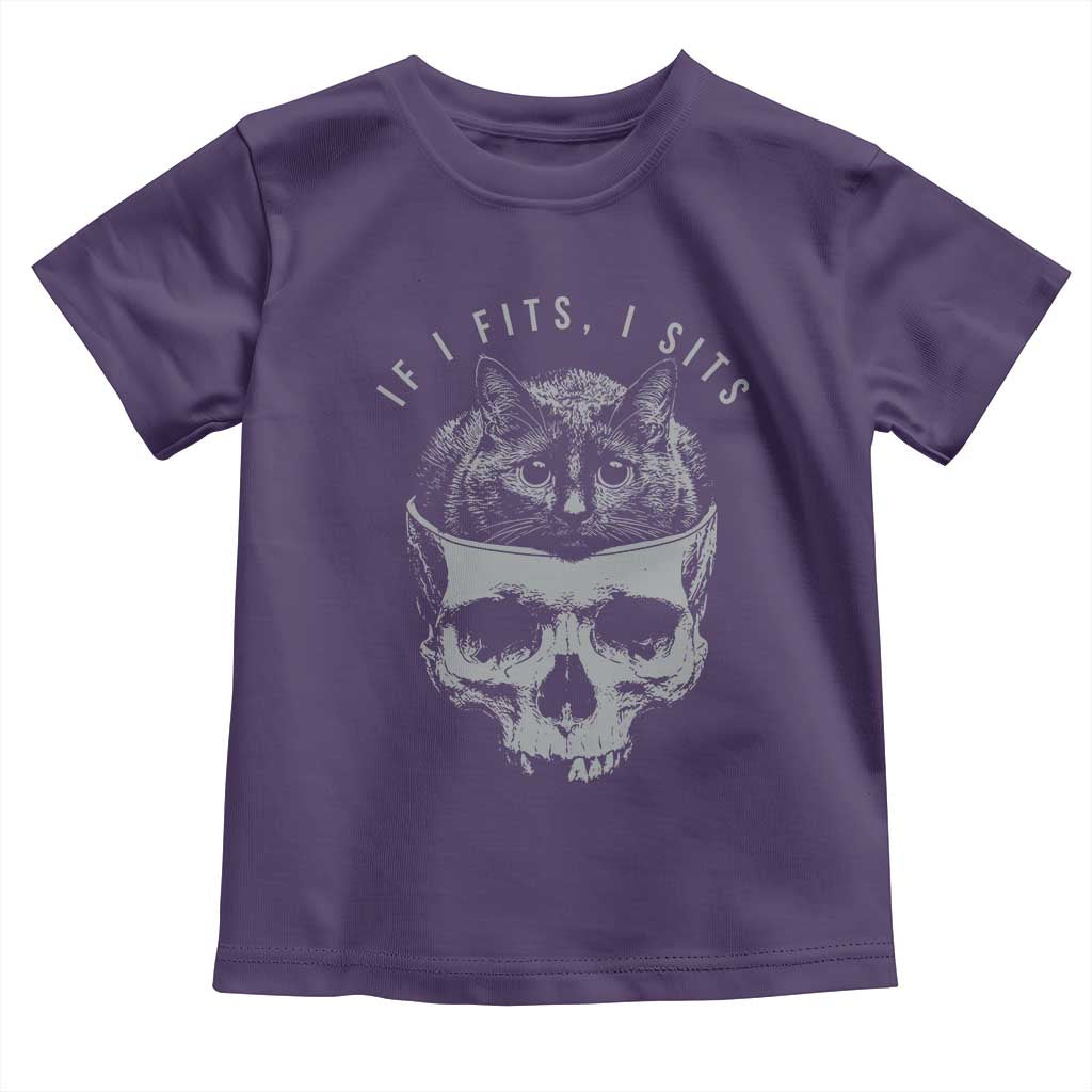If I Fits I Sits Funny Cat in Skull Toddler T Shirt Dark Aesthetic Goth Cat Lover Gift for Macabre and Meme Fans
