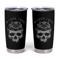 If I Fits I Sits Funny Cat in Skull Tumbler Cup Dark Aesthetic Goth Cat Lover Gift for Macabre and Meme Fans