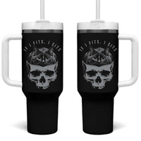 If I Fits I Sits Funny Cat in Skull Tumbler With Handle Dark Aesthetic Goth Cat Lover Gift for Macabre and Meme Fans